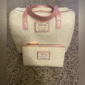 Loungefly Disney Princess Damask Debossed Duffle Handbag with matching wallet